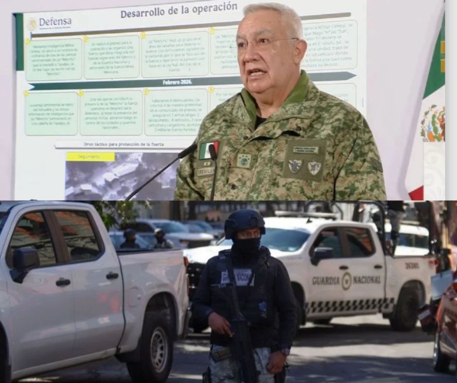 Con voz entre cortada el titular de la Defensa da informe de bajas y detalles del operativo del “El Mencho”