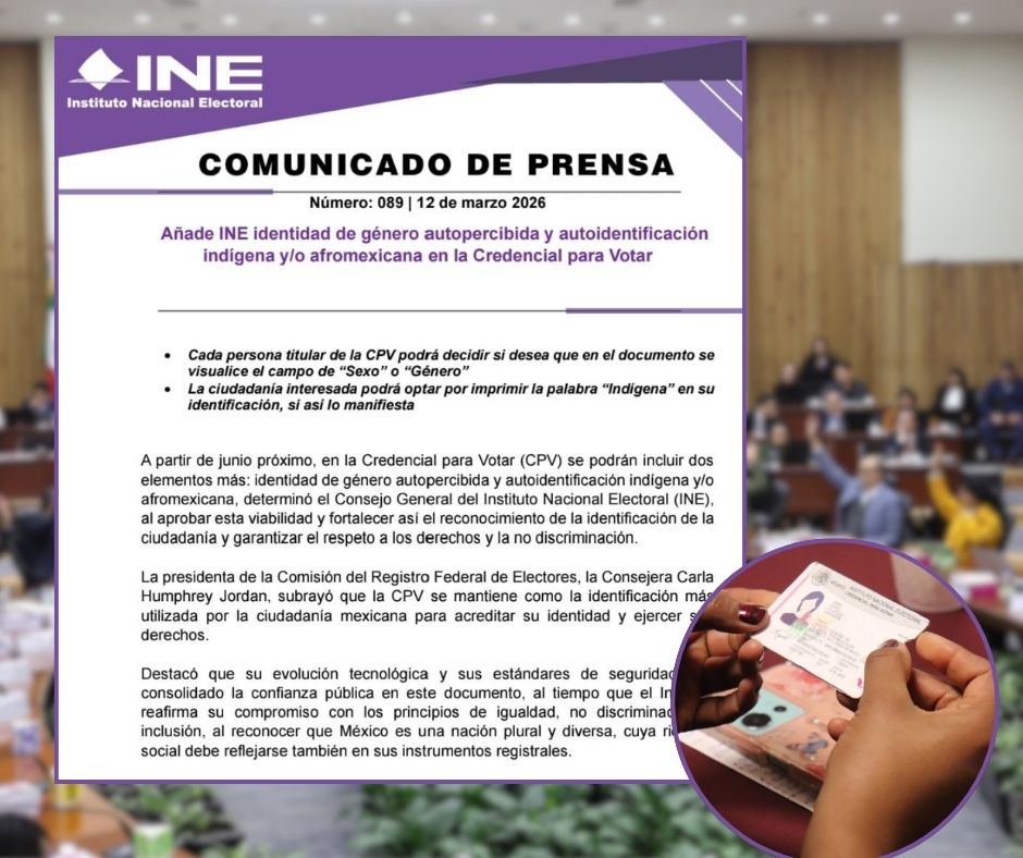 Actualizan credencial: INE incorpora opción de género no binario y autoadscripción indígena