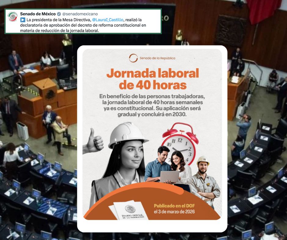 Jornada laboral de 40 horas será constitucional y se aplicará gradualmente de 2027 a 2030