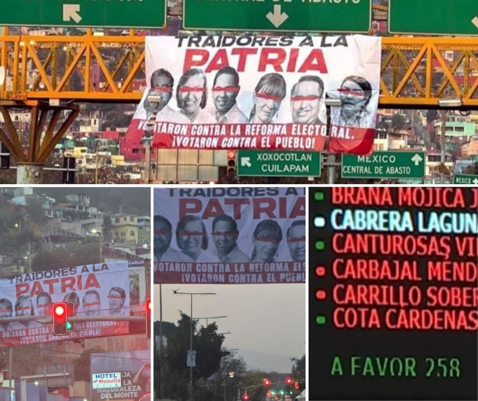 Mantas con acusaciones de “traición” contra diputados aparecen en Oaxaca tras votación de reforma