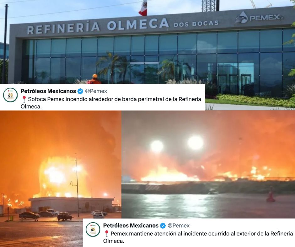Incendio en la refinería Olmeca de Dos Bocas deja cinco muertos tras fuertes lluvias en Paraíso