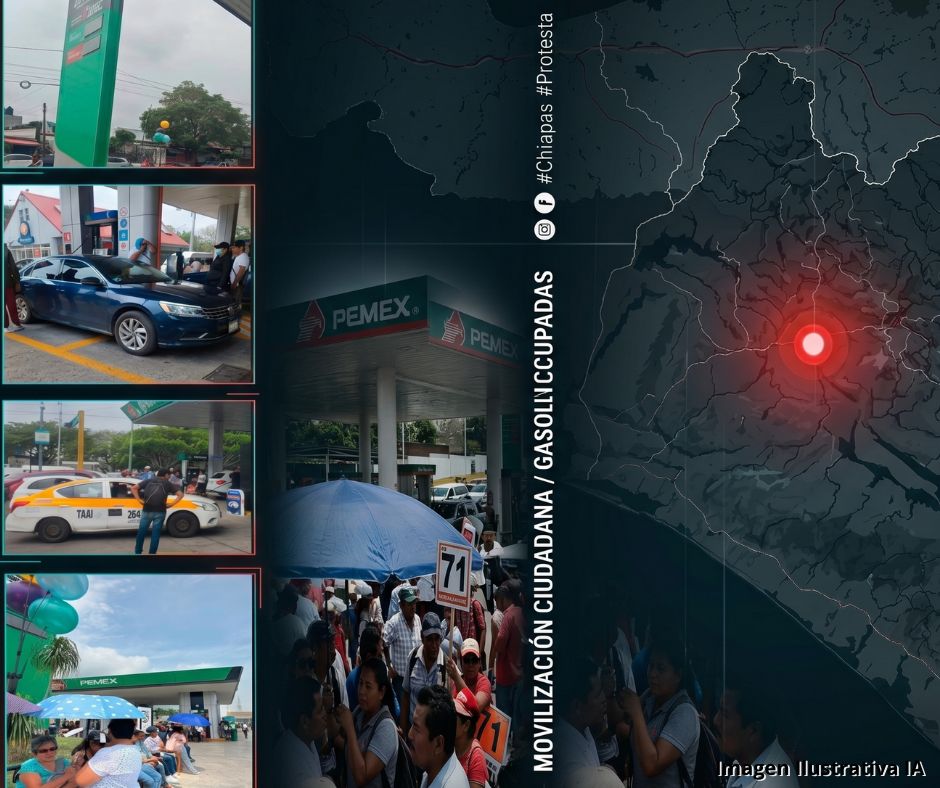 Filas de vehículos y gasolina gratuita: CNTE lleva sus protestas a estaciones de servicio en Chiapas